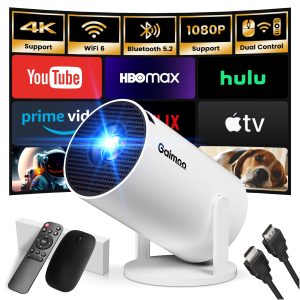 [App intégrée] Vidéoprojecteur 2025 Rétroprojecteur Portable Mini Projecteur Dual Contrôle avec Souris Android TV WiFi 6 BT5.2 180° Rotation Compatible avec HDMI/TV Stick/USB