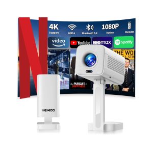 [App intégrée] Vidéoprojecteur 2026 avec Supporte 4K 1080P Projecteur Video Auto Focus & Keystone Correction 180° Rotation avec WiFi 6 et Bluetooth 5.4 Mini projecteur, avec HDMI/TV Stick/USB/ -Blanc