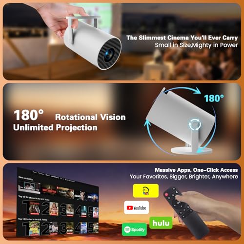 App intégrée - Vidéoprojecteur 4K 1080P, Mini Projecteur Portable 5G WiFi 6 BT 5.4, Projecteur Full HD 1080P Auto Correction Trapézoïdale Horizontale - Blanc – Image 4