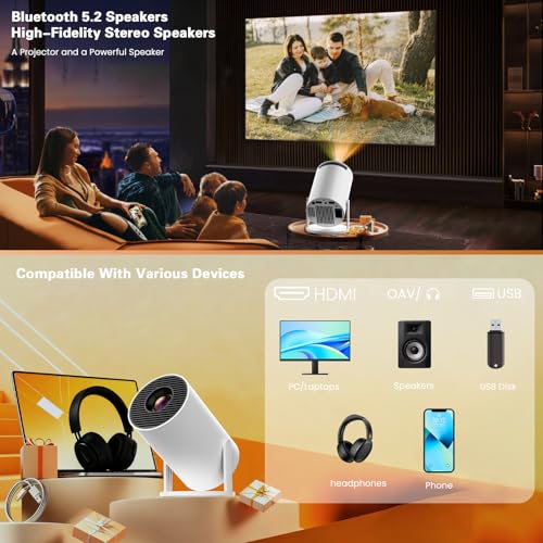App intégrée - Vidéoprojecteur 4K 1080P, Mini Projecteur Portable 5G WiFi 6 BT 5.4, Projecteur Full HD 1080P Auto Correction Trapézoïdale Horizontale - Blanc – Image 5