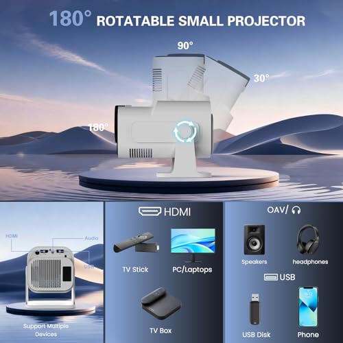 App intégrée - Vidéoprojecteur 4K 1080P, Mini Projecteur Portable 5G WiFi 6 BT 5.4, Projecteur Full HD 1080P Compatible Con HDMI/TV Stick/Ordinateur Portable - Blanc – Image 5