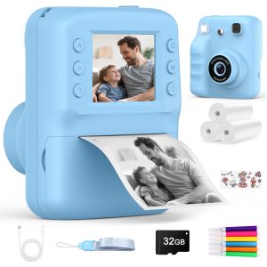 Appareil Photo Instantané, Jouet Enfant 3 4 5 Ans 2.4" Écran HD Appareil Photo Enfant, Jouet Enfant 3 4 5 Ans Garçon Caméra & Vidéo 1080p & Musique & 5 Jeux Réflexion & 32GB SD Cadeau Noel