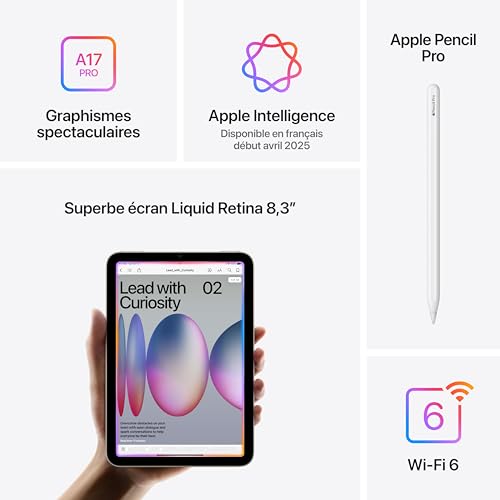 Apple iPad Mini (A17 Pro) : Écran Liquid Retina 8,3 Pouces, 128 Go, Wi-FI 6E, caméras Avant/arrière 12 Mpx, Touch ID, autonomie d’Une journée - Gris sidéral – Image 5