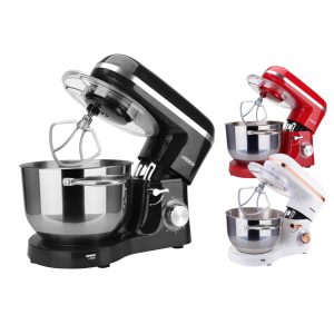 Arebos Robot Pâtissier Professionnel 1500W | Noir | Robot de Cuisine Multifonction avec Fouet, Batteur, Crochet | Bol d'Acier Inoxydable 6 Litres | 6 Vitesses | Fonction Pulse
