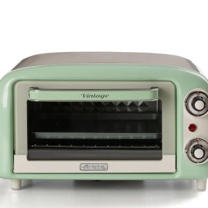 Ariete 3919 Four Électrique Vintage, Capacité 10L, Pour Cuire ou Réchauffer des Aliments, Température jusqu'à 230°, Minuterie 60 minutes, Grille en acier inoxydable, 800W, Double Verre, Vert