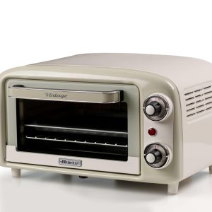 Ariete 3919 Four Électrique Vintage, capacité 10L, pour Cuire ou Réchauffer les Aliments, Température jusqu'à 230°, Minuterie 60 minutes, Grille en Acier Inoxydable, 800W, Double Verre, Beige
