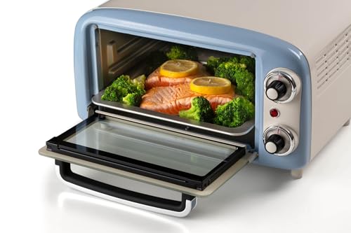 Ariete 3919 Four Électrique Vintage, capacité 10L, pour Cuire ou Réchauffer les aliments, température jusqu'à 230°, minuterie 60 minutes, grille en acier inoxydable, 800W, Double Verre, Bleu Clair – Image 2