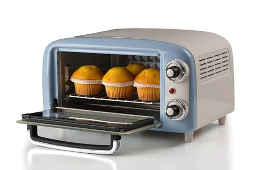 Ariete 3919 Four Électrique Vintage, capacité 10L, pour Cuire ou Réchauffer les aliments, température jusqu'à 230°, minuterie 60 minutes, grille en acier inoxydable, 800W, Double Verre, Bleu Clair – Image 4