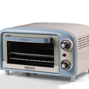 Ariete 3919 Four Électrique Vintage, capacité 10L, pour Cuire ou Réchauffer les aliments, température jusqu'à 230°, minuterie 60 minutes, grille en acier inoxydable, 800W, Double Verre, Bleu Clair