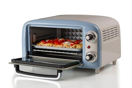 Ariete 3919 Four Électrique Vintage, capacité 10L, pour Cuire ou Réchauffer les aliments, température jusqu'à 230°, minuterie 60 minutes, grille en acier inoxydable, 800W, Double Verre, Bleu Clair – Image 5
