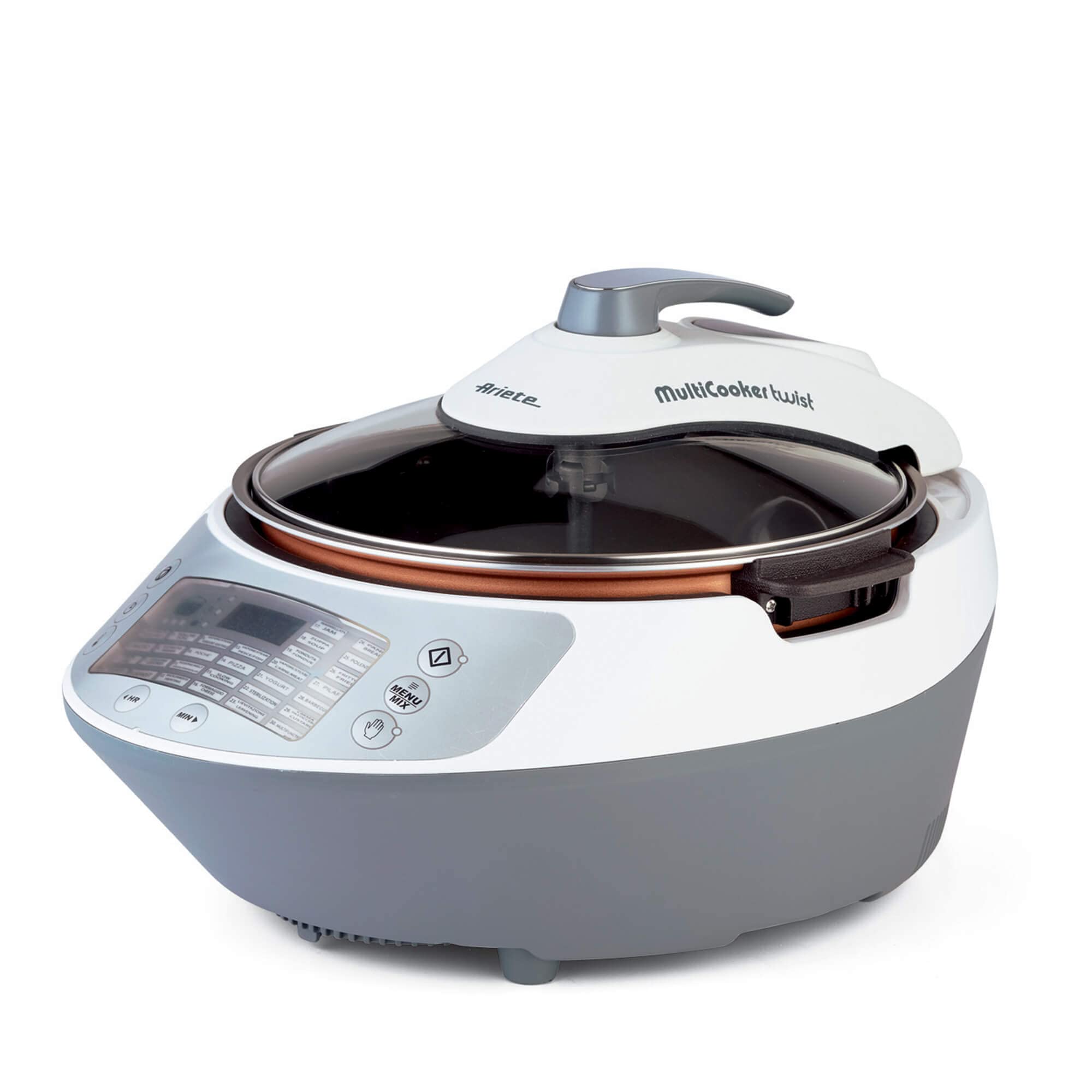 Ariete Multi-Cooker Twist 2945, Machine à Cuisiner, Marmite Électrique Multifonction avec 30 Programmes de Cuisson Préréglés, Écran Lcd, Capacité de 5 L, 1900W, Blanc