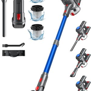 Aspirateur Balai sans Fil, 50Mins/40KPA Aspirateur sans Fil, Aspirateur Balai avec LED Verte, Aspirateur avec Brosse à Plancher Améliorée, pour Tapis, Sols Durs, Poils d'animaux,Bleu Foncé