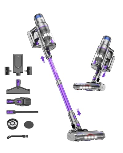 Aspirateur Balai sans Fil 580W/55KPa, Autonomie 75Min, Écran LED, Brosse Anti-Enchevêtrement, Support Murale, pour Poils d'animaux/Tapis/Sols Durs – Image 2