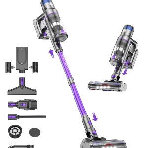 Aspirateur Balai sans Fil 580W/55KPa, Autonomie 75Min, Écran LED, Brosse Anti-Enchevêtrement, Support Murale, pour Poils d'animaux/Tapis/Sols Durs