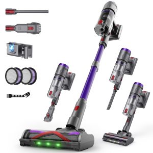 Aspirateur Balai sans Fil 600W/58000Pa/75min, Aspirateur sans Fil Puissant avec Écran LED Intelligent, Brosse Anti-emmêlement, Station de Charge, pour Tapis, Sols Durs, Poils d'animaux