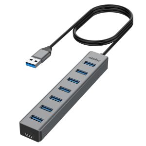 Atolla 7 Ports Hub USB 3.0 en Aluminium - Adaptateur Multiprise USB 3.0 5Gbps avec Câble de 100cm, 5V/3A Type-C pour PC, Ordinateur Portable, MacBook, Souris, Clavier, Disque Dur, etc.