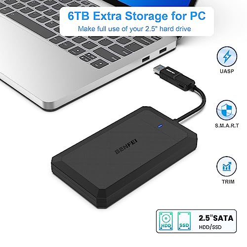 BENFEI Boîtier Externe pour Disque Dur 2,5", boîtier USB 3.2 Gen 1 5Gbps pour SATA HDD et SSD de 2,5'' et 7/9,5 mm, USB C/A 2 en 1 Lecteur Disque Dur, boîtier SSD UASP & Trim Accelerated, sans Outil – Image 6