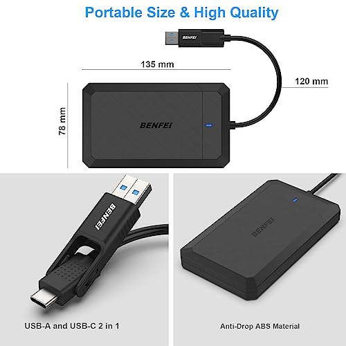 BENFEI Boîtier Externe pour Disque Dur 2,5", boîtier USB 3.2 Gen 1 5Gbps pour SATA HDD et SSD de 2,5'' et 7/9,5 mm, USB C/A 2 en 1 Lecteur Disque Dur, boîtier SSD UASP & Trim Accelerated, sans Outil – Image 7