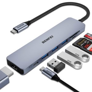 BENFEI Hub USB C 7 en 1, Adaptateur multiport USB-C, avec HDMI (certifié 4K @ 60Hz), Alimentation 100 W, 3 Ports USB 3.0 5 Gbps/Lecteur de Carte SD/TF (160 Mo/s) pour iPhone 15 Pro/Max MacBook iPad
