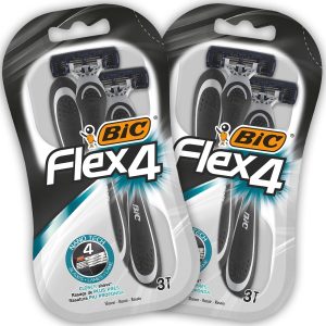 BIC Flex 4 - 6 Rasoirs Jetables pour Homme avec 3 Lames et Bande Lubrifiante pour un Rasage Précis et Doux, Lot de 2 Blisters de 3