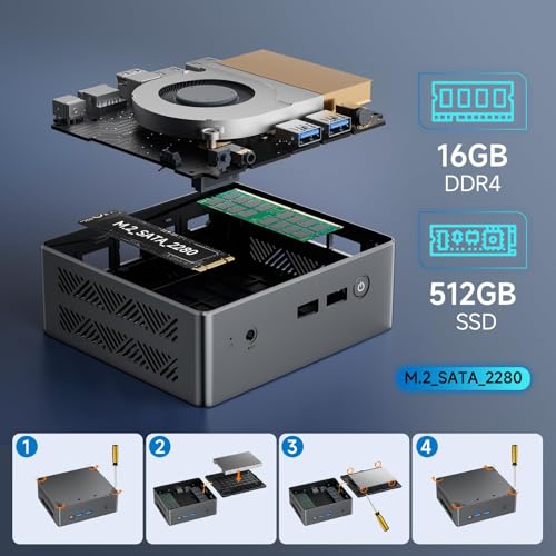 BMAX Mini PC Intel N97 (Jusqu'à 3.6Ghz) 16Go DDR4 RAM 512Go M.2 SSD Win 11 Pro Mini Ordinateur de Bureau B4Pro Mini PC Sobremesa HDMI/WiFi 5/BT4.2/USB3.2 Dual écran PC avec VESA pour École/Bureau. – Image 6