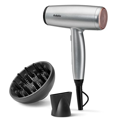 BaByliss Sèche-Cheveux Cosmos avec Diffuseur, Léger – NOUVEAUTÉ 2025, Sèche-cheveux puissant et élégant de 2100W, Technologie ionique anti-frisottis, 3 températures & 2 vitesses, Argenté, D580DE – Image 2