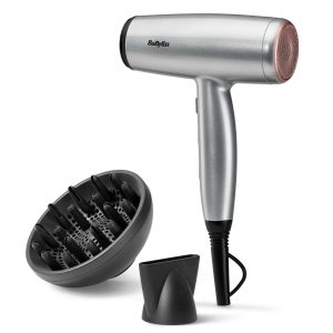 BaByliss Sèche-Cheveux Cosmos avec Diffuseur, Léger – NOUVEAUTÉ 2025, Sèche-cheveux puissant et élégant de 2100W, Technologie ionique anti-frisottis, 3 températures & 2 vitesses, Argenté, D580DE