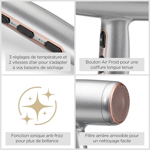 BaByliss Sèche-Cheveux Cosmos avec Diffuseur, Léger – NOUVEAUTÉ 2025, Sèche-cheveux puissant et élégant de 2100W, Technologie ionique anti-frisottis, 3 températures & 2 vitesses, Argenté, D580DE – Image 5