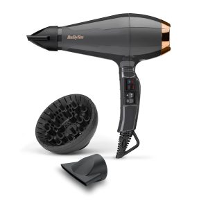 BaByliss Sèche-cheveux Air Pro avec Diffuseur - Fabriqué en Italie, Moteur Professionnel AC, Sèche-cheveux puissant 2200W, Technologie ionique Anti-Frisottis, 2 températures & 2 vitesses, Noir, 6719DE