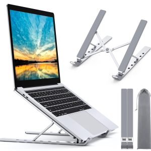 Babacom Support Ordinateur Portable, Support PC Portable à 5 Niveaux Réglables, Refroidisseur en Aluminium Ventilé Compatible avec MacBook, Lenovo, Autres Laptops Tablettes Moniteurs 10” - 15.6”