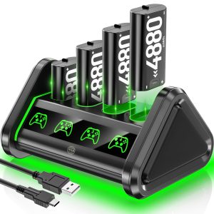 Batterie de Manette Xbox pour Manette X-Box Series X/S/One Elite, 4 * 4880mWh Batterie Rechargeable Xbox, Batteries Rechargeables avec Station de Charge pour X-Box Series X/S/One Elite