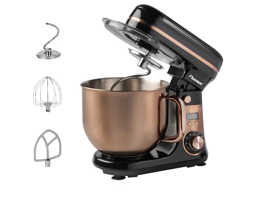 Bestron Robot Patissier, Robot pâtissier super silencieux (65 dB), Robot de cuisine 4-en-1, bol de 6 litres, inclus crochet pétrisseur, fouet et batteur plat, 6 vitesses + fonction Pulse, Cuivre – Image 2