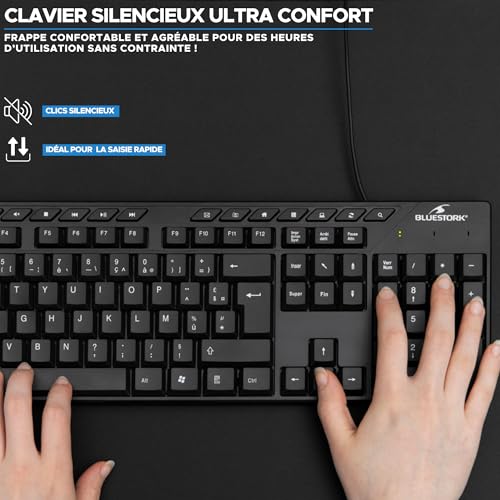 Bluestork – Pack Media Office - Pack Clavier Souris Filaire USB – AZERTY Ergonomique et Souris Filaire Réactive - Ensembles Clavier et Souris, Silencieux, Connexion Facile, Confort - PC/Linux – Image 4