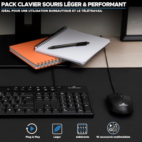 Bluestork – Pack Media Office - Pack Clavier Souris Filaire USB – AZERTY Ergonomique et Souris Filaire Réactive - Ensembles Clavier et Souris, Silencieux, Connexion Facile, Confort - PC/Linux – Image 5