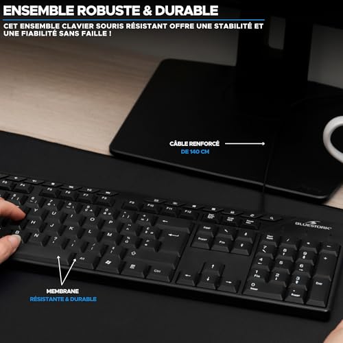 Bluestork – Pack Media Office - Pack Clavier Souris Filaire USB – AZERTY Ergonomique et Souris Filaire Réactive - Ensembles Clavier et Souris, Silencieux, Connexion Facile, Confort - PC/Linux – Image 7