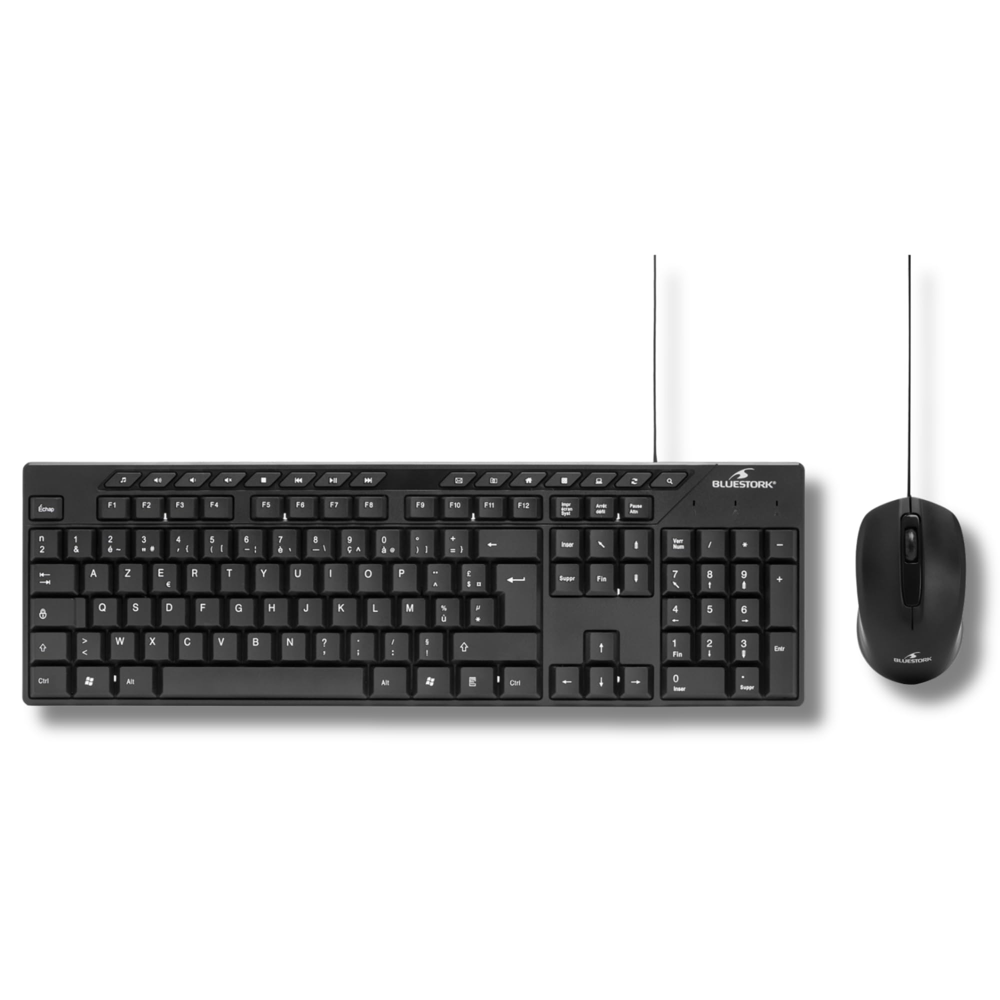 Bluestork – Pack Media Office - Pack Clavier Souris Filaire USB – AZERTY Ergonomique et Souris Filaire Réactive - Ensembles Clavier et Souris, Silencieux, Connexion Facile, Confort - PC/Linux