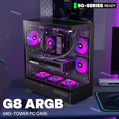Boîtier PC ATX 6 Ventilateurs PWM ARGB pré-installés, Boîtier PC Gaming Mid-Tower, Boîtier Informatique panoramique en Verre trempé avec Type-C, Support de radiateur 360mm – Image 3
