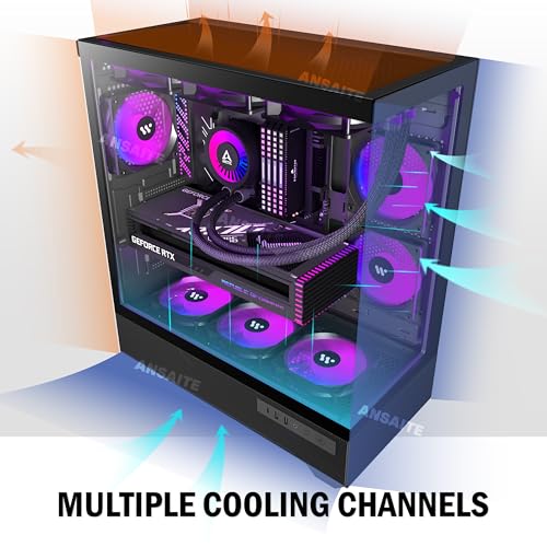 Boîtier PC ATX 6 Ventilateurs PWM ARGB pré-installés, Boîtier PC Gaming Mid-Tower, Boîtier Informatique panoramique en Verre trempé avec Type-C, Support de radiateur 360mm – Image 4