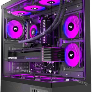 Boîtier PC ATX 6 Ventilateurs PWM ARGB pré-installés, Boîtier PC Gaming Mid-Tower, Boîtier Informatique panoramique en Verre trempé avec Type-C, Support de radiateur 360mm