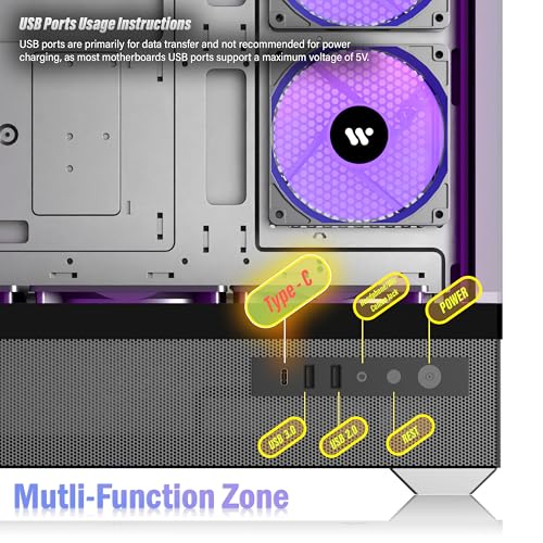 Boîtier PC ATX 6 Ventilateurs PWM ARGB pré-installés, Boîtier PC Gaming Mid-Tower, Boîtier Informatique panoramique en Verre trempé avec Type-C, Support de radiateur 360mm – Image 8