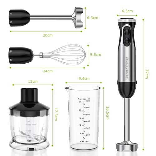 Bonsenkitchen Mixeur Plongeant, 4-en-1 Mixeur Plongeur Multifonction 1000W, 20 Vitesse Réglable, avec Fouet, Hachoir de 500ml et Verre Doseur 700 ml, Robot de Cuisine (HB3203) – Image 7