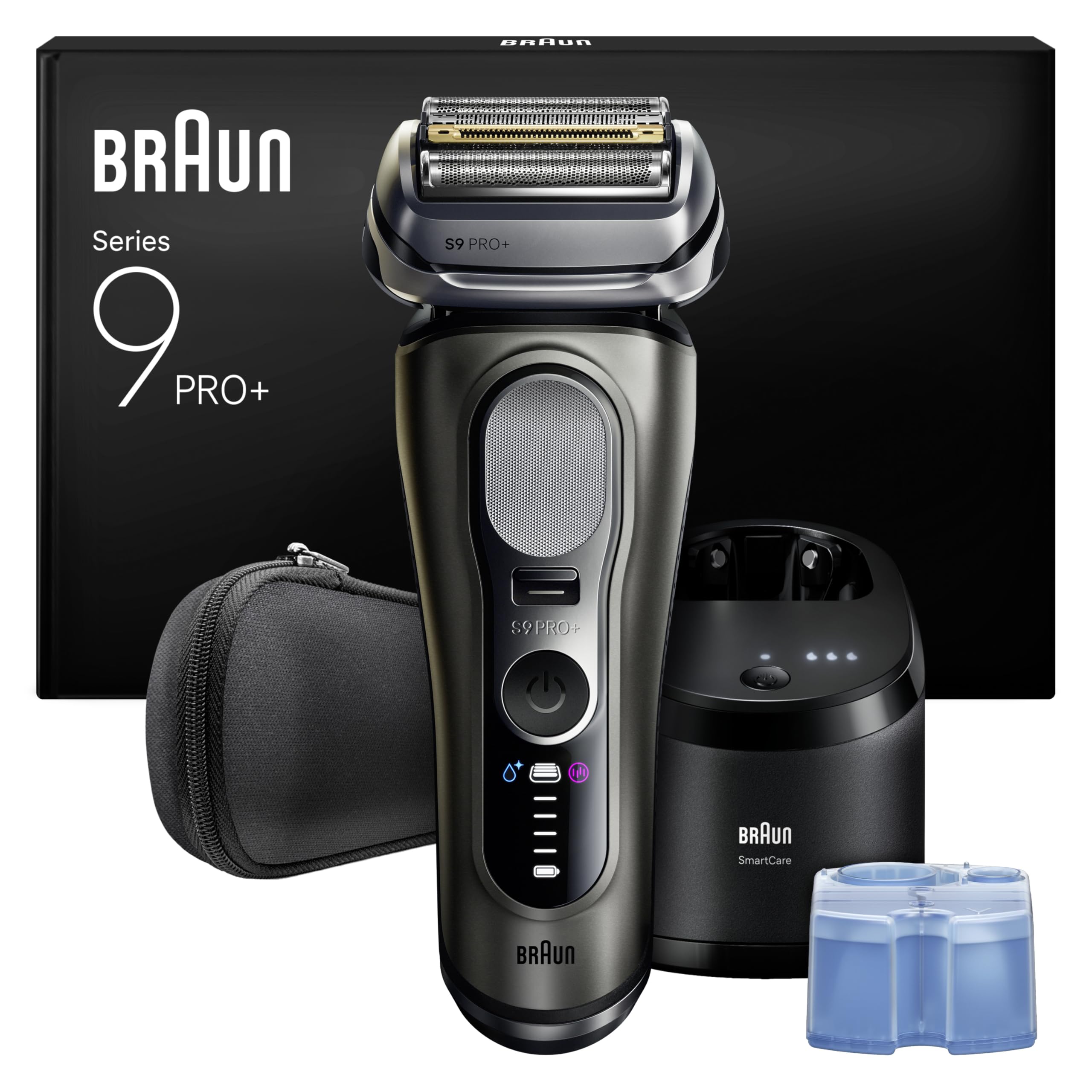 Braun Rasoir Electrique Homme Series 9+ PRO 9665CCE Graphite, Etanche, Lames De Précision Ultra-Fines Et Tondeuse Pro Trimmer Pour Bien Raser La Barbe, Coffret Rasage Avec Station De Nettoyage