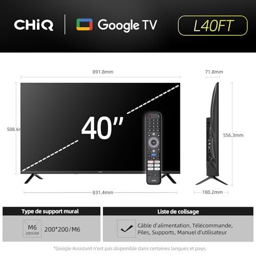 CHIQ L40FT Smart TV 40" (100 cm), Full HD, HDR10, Google TV OS, Audio Dolby & DBX-TV, Tuner Triple DVB-C/T/T2/S/S2, Chromecast Intégré, Design Métal sans Cadre – Image 3