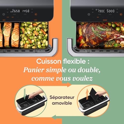 COSORI Air Fryer 10L Twinfry, Friteuse sans Huile Double Résistance, Airfryer à Dual Zone Avec Séparateur Amovible, 5-en-1, Grande Capacité, Cuisson optimale, 40℃-240℃, Contrôle Smart via App – Image 5