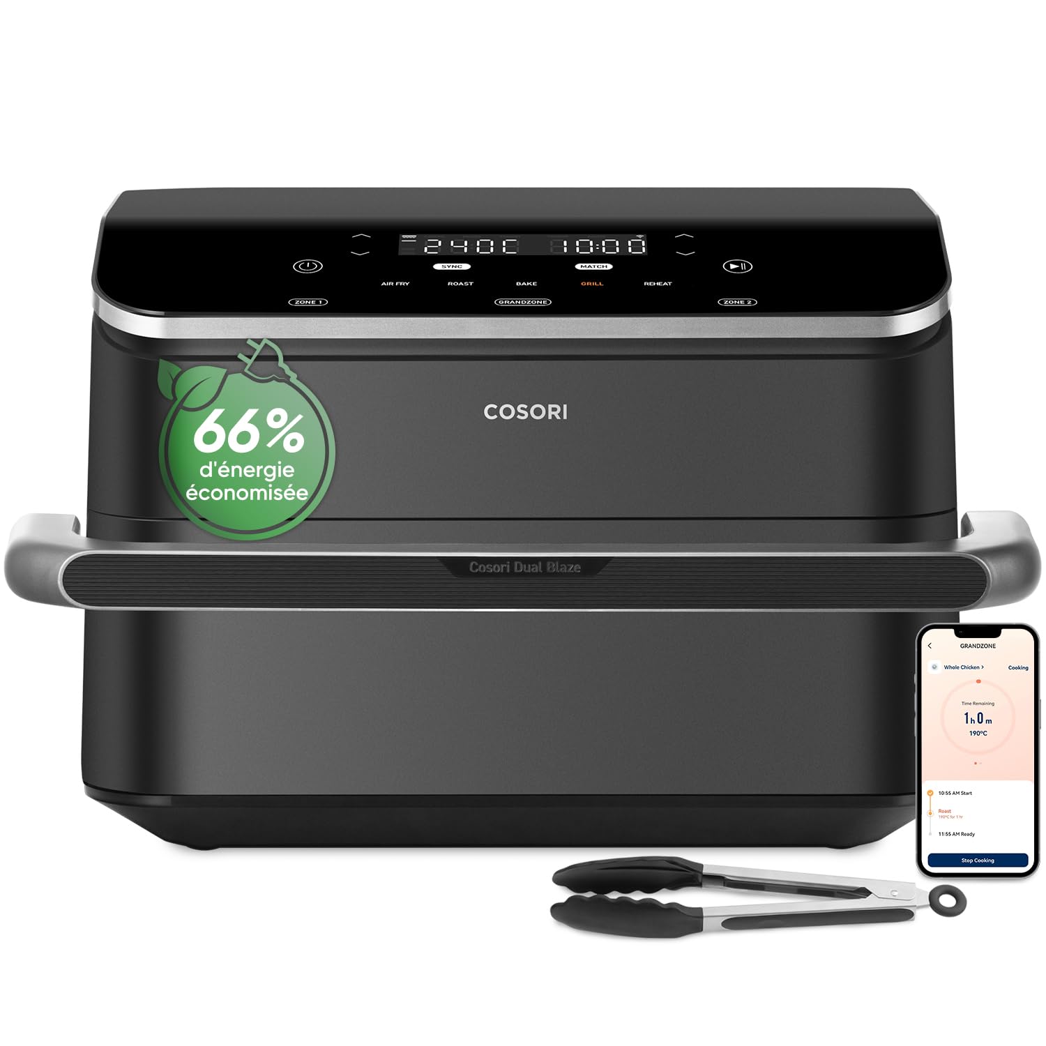 COSORI Air Fryer 10L Twinfry, Friteuse sans Huile Double Résistance, Airfryer à Dual Zone Avec Séparateur Amovible, 5-en-1, Grande Capacité, Cuisson optimale, 40℃-240℃, Contrôle Smart via App