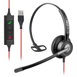 Callez Casque PC avec Double Micro ENC Antibruit, Casque USB Audio Filaire avec Teams Bouton pour Teams Zoom Skype Ordinateur Portable Télétravail Visioconférence Cours Bureau à Domicile