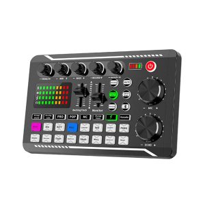 Carte de mixage audio avec changeur de voix, avec lumière LED, adaptateur de table de mixage DJ, équipement DJ, diffusion en continu podcast carte son compatible Bluetooth pour téléphone
