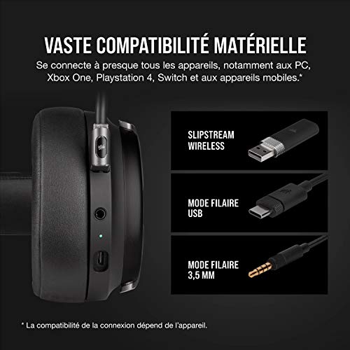 Casque de jeu haute fidélité sans fil Corsair Virtuoso RGB (son surround 7.1, microphone omnidirectionnel compatible PC et PS4) Carbon, Noir – Image 6