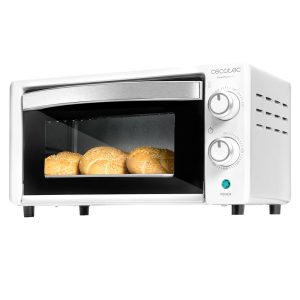 Cecotec Four de comptoir Bake&Toast 1090 Blanc, 10 L, 1000 W, Minuteur 60 minutes, Température Réglable jusqu'à 230ºC, Plaque de Cuisson, Grille et Pinces, Avertissement Sonore, Résistances à Quartz