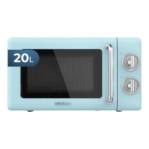 Cecotec Micro-Ondes Mécanique Proclean 3010 Retro Bleu. 20 L, 700 W en 6 niveaux, minuterie jusqu'à 30 minutes, mode dégivrage, design vintage bleu, finitions en acier.